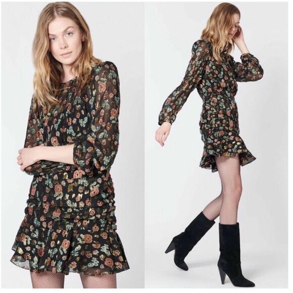 Veronica Beard Silk Floral Print Long Sleeve Sundress - Picture 1 of 6